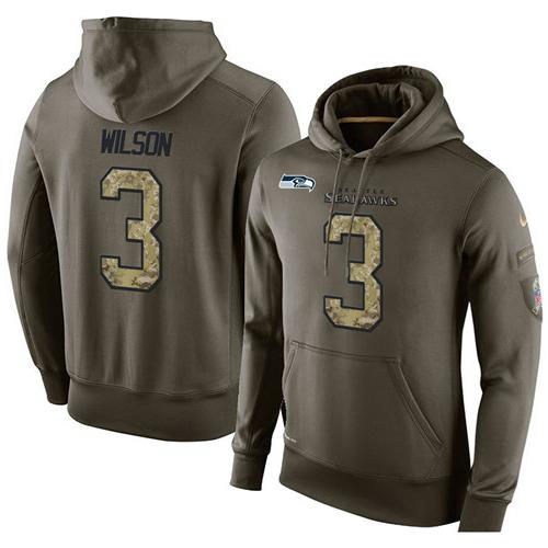 NFL Men's Nike Seattle Seahawks #3 Russell Wilson Stitched Green Olive Salute To Service KO Performance Hoodie